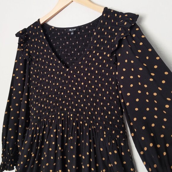 Madewell Lucie V-Neck Smocked Mini Dress in Oval Dot True Black Smocked S $119 - Picture 8 of 16